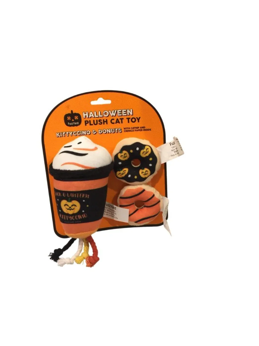 KITTYCCINO Plush Latte & 2 Doughnuts Catnip Crinkle Halloween Theme Set of 3